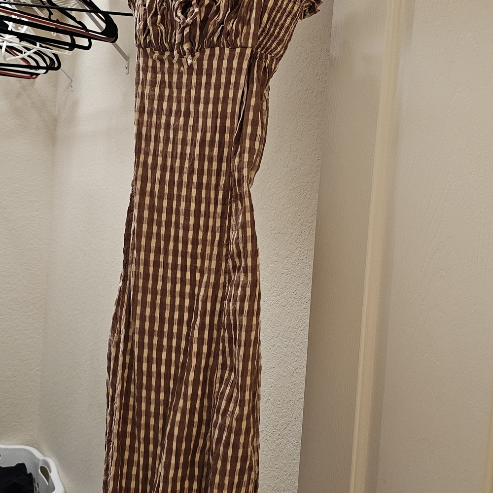 Free People Brown and Cream Checkered Dress